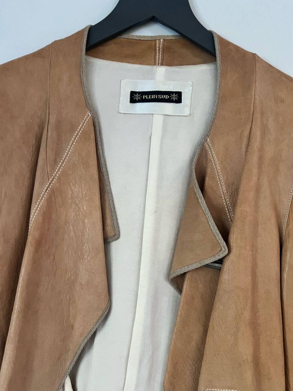 Plein Sud Cognac Leather Draped Jacket - Picture 2 of 9